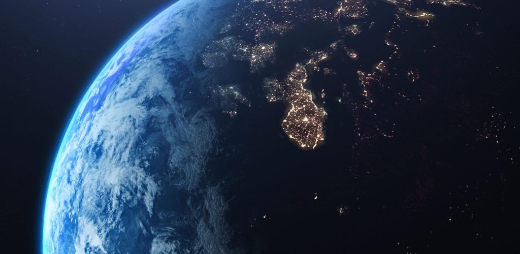 Photo of the Earth from space with Europe lit up